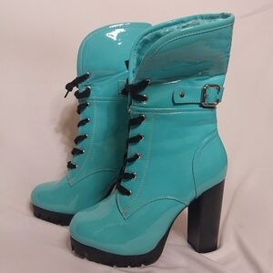 OCHO TOROS Patent Faux Fur Lined Platform Boots, Size 8